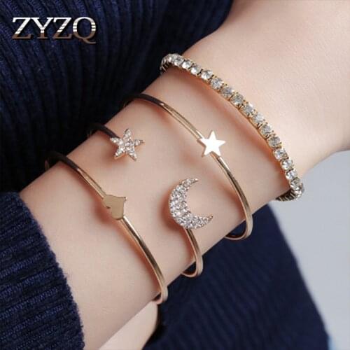 ZYZQ Simple Stylish Bracelets Sets Romantic Lovely Open Adjustable Bracelets With Cute Moon Star Shaped Wrist Band Bracelets