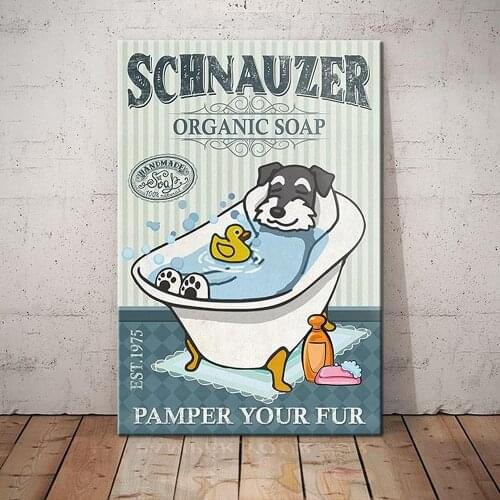 Schnauzer Dog Organic Soap Company Bathroom Living Room Dog Lover Decoration Vintage Poster Tin Signs Fun Gift