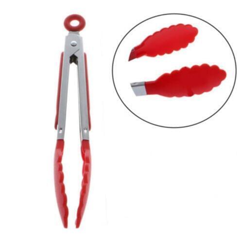 Kitchen Salad BBQ Food Serving Tongs Stainless Steel & Silicone Anti-slip Food tongs Red [2]