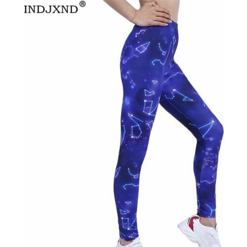 INDJXND Yoga Pants Sports Clothing Solid High Waist Workout Leggings For Fittness Sapphire Shiny Star Print Ankle-Length Bottom