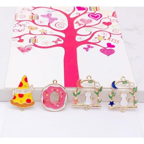 Cute Cartoon Donut Pizza Cat Swing Shape Pendant DIY Earring Earring Necklace Bracelet Material