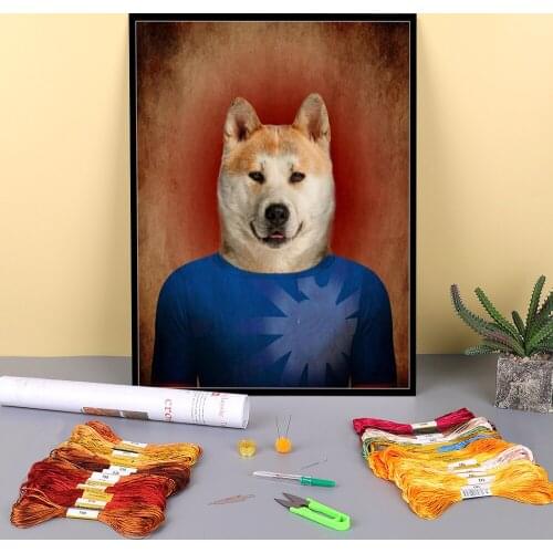 Animal German Shepherd Printed Fabric 11CT Cross-Stitch DIY Embroidery Complete Kit DMC Threads Hobby Knitting Craft Decor