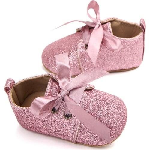Baby Girls Princess Shoes Silk Bow First Walkers Baby Toddler Cotton Fabric Sole Baby Shoes Lace Up Sneakers for 0-18months