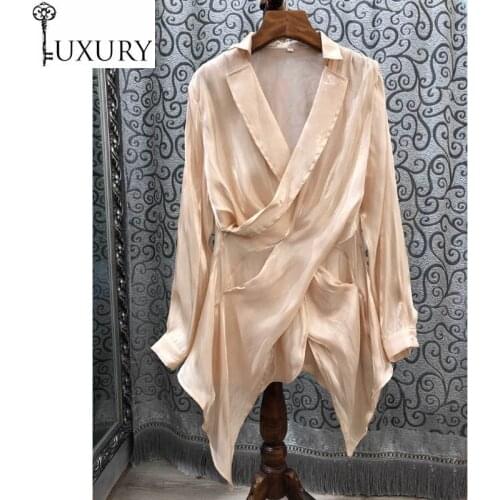 Summer New 2020 Spring Fashion Women Notched Collar Long Sleeve Casual Sexy Asymmetrical Loose Tops Shirts Female