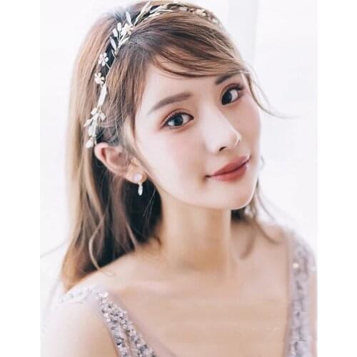 Vintage Gold Leaf Crystal Headbands Bridal Hairband and Earrings Set Headpiece Wedding Hair Jewelry Ornaments For Women Girls