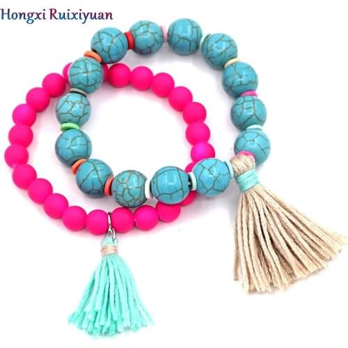 Beaded bracelet bohemian handmade beaded bracelets for women12mm beads tassel bracelet multicolor optional bracelet jewelry gift