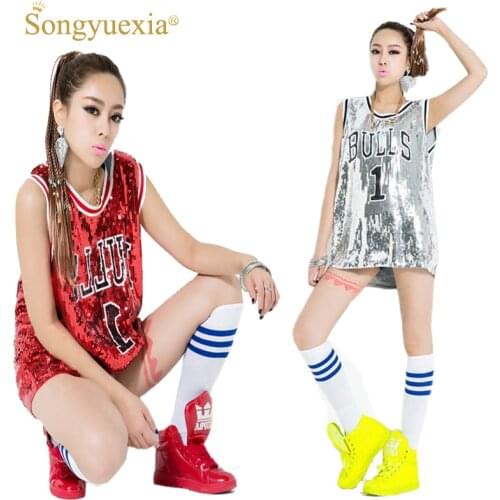 SONGYUEXIA Woman Ds performance wear hiphop hip-hop jazz modern dance Costume bull paillette plus size vest singer stage costume