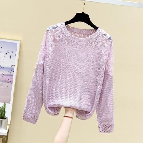 2021 spring round neck thin cut loose top womens sweater Pullover lace long sleeve knitted bottomcoat fashion