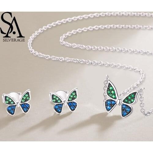 SA SILVERAGE Necklace Earring Female Sterling Silver Original Design Simple Butterfly S925 Sterling Necklace Female 2019 Jewelry