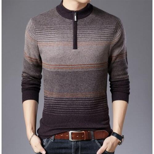 Winter Thickened 100% Pure Cashmere Sweater Mens Zipper Collar Casual Fashion Bottomed Knitted Sweater Cardigan Male