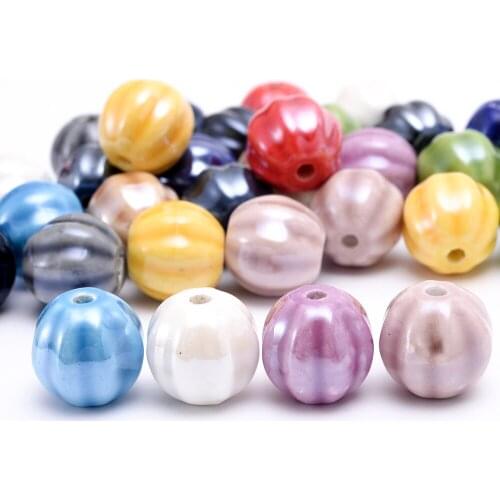 10/20/30pcs 14mm Big Shining Ceramic Beads Spacer Porcelain Round Flower Beads for Jewelry Making Bracelet Keychain Wholesale