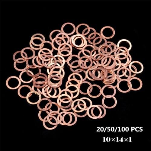 100/50/20Pcs Copper Sealing Washer 10*14*1MM Solid Gasket Sump Plug Oil For Boat Crush Washer Flat Seal Ring Tool Accessories