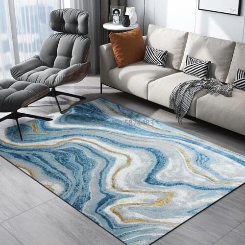 200*300cm Nordic Modern Abstract Dark Blue White Gold Curve Crystal Velvet Living Room Bedroom Floor Mat Carpet Customization