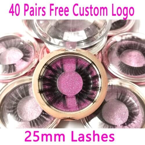 40Pairs Wholesale 25mm 5D Real Mink Custom Packaging Free Logo Long Lasting Mink Lash Natural Dramatic Eyelash Extention