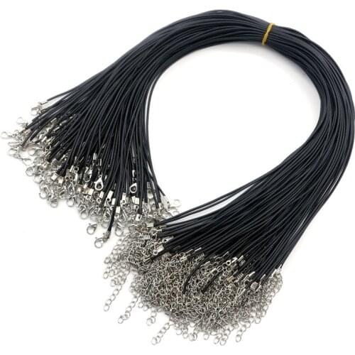 50pcs/batch adjustable braided 45cm black leather rope wax thread lobster clasp for DIY necklace pendant chain jewelry