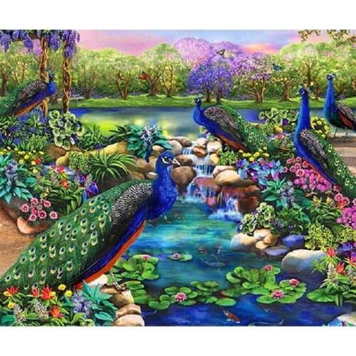 5D Diy Diamond Painting Cross Stitch full Square Diamond Embroidery Peacock Park picture for room Decor H1098