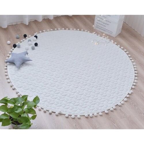 Velvet Baby Playmat Baby Gym Teepee Floor Mat with Pom Poms Round Kids Children Play Games Quilted Mats for Newborns Kids Baby
