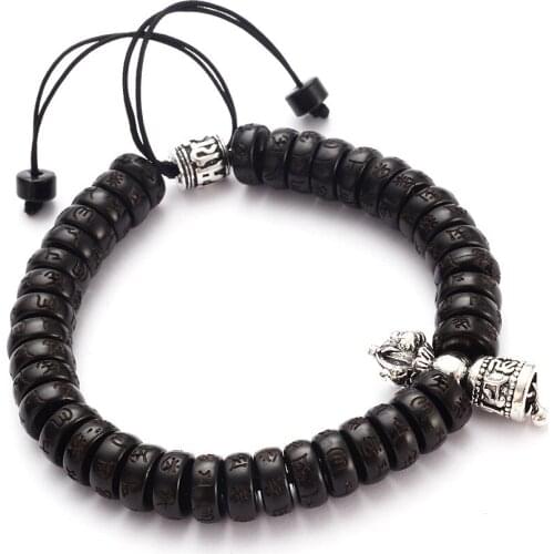 Tibetan buddhism Vajra Bell Charm Bracelets Natural Coconut shell beads OM Mani Padme Hum Bracelet For Man Women