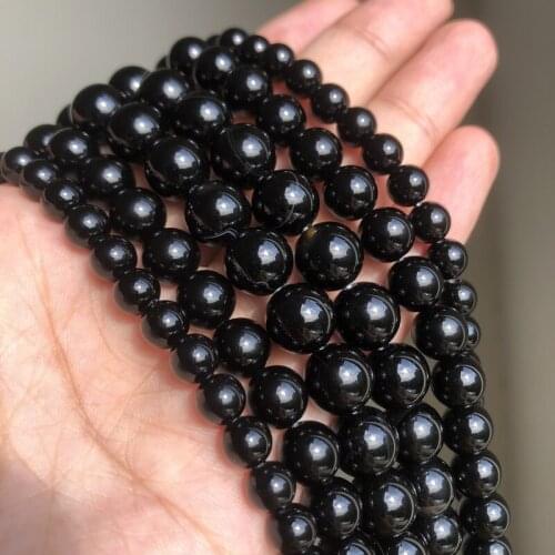 Natural Stone Black Agates Beads Round Loose Spacer Beads for Jewelry Making Diy Bracelet 15inches Pick Size 4/6/8/10/12/14mm