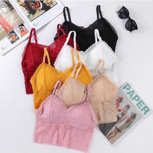 Fashion Women Wireless Bra Beauty Back Padded Bralette Deep V Lace Camisole Embroidery Floral Bra