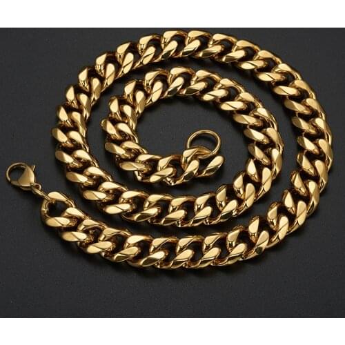 Perfect Gold 8-19mm Wide Curb Cuban Link Chain Stainless Steel Bracelet/Necklace Cool Mens Jewelry 7-40" Choose Length