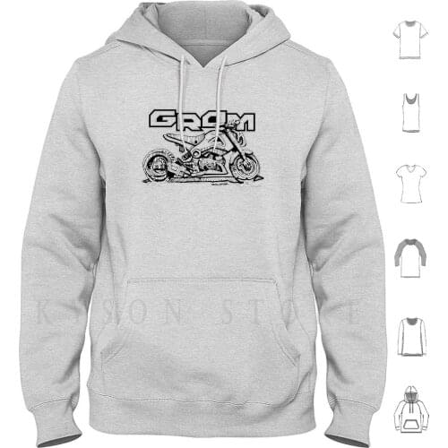 Grom Stance-Black Hoodie Long Sleeve Grom Pit Bike Pit Bike 125cc Motorcycle Sketch Line Art Moto Grompy Minibike