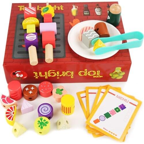 Wooden Simulation Barbecue Kitchen Set Toys for Kids Pretend Play Cooking Food Grill Interactive Game Baby Early Learning Toys