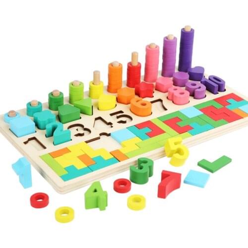 Wooden Montessori Toys Preschool Learn To Count Geometric Shape Cognition Matching Baby Early Education Teaching Aids Math Toys