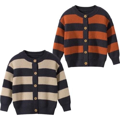 The New Thick Striped Sweater Children Single Breasted Knit Jacket Spring Autumn Kid Casual Outerwear Have 2 Color Baby Clothes