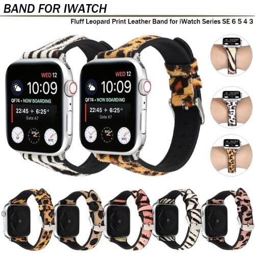 Women Leather Strap for Apple Watch SE 6 5 40mm 44mm Bracelet Fluff Print Band for IWatch Series 4 3 38mm 42mm Belt Watchband