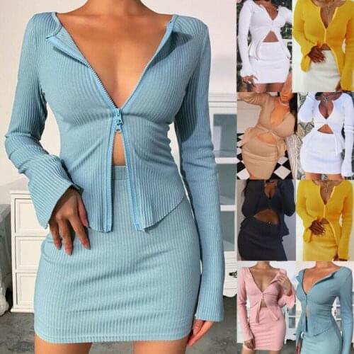 Womens Long Sleeve Knitted Ribbed Tops Cardigans Zipper Slim Bodycon Shirts UK