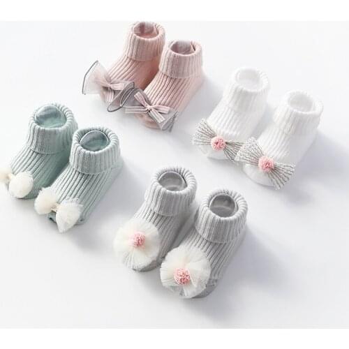 Infant Baby Cotton Socks Toddler Anti-slip Sock With Lovely 3D Flower Bowknot For Baby Girls Floor Socks Newborns 0-18Months
