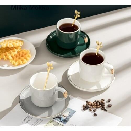 Nordic Style Coffee Mug Luxury Water Cafe Tea Milk Cups Condensed Coffee Ceramic Cup Saucer Suit with Dish Spoon Set Drinkware