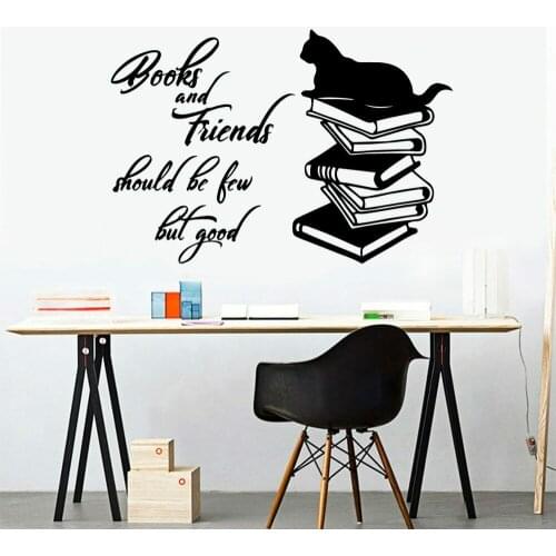 Cat Books Wall Stickers Nursery Children Book Room Home Decor Inspiring Quotes Vinyl Study Room Home Interior Wall Decals Z432