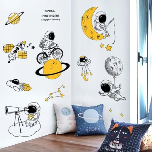 Creative Cartoon Astronauts Wall Stickers For Kids Room Boy Bedroom Wall Decor Self Adhesive Stickers Room Decoration Home Decor