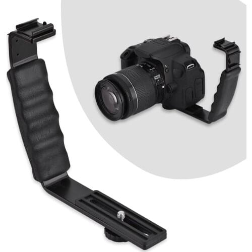 Camera Flash L-Bracket Dual Hot Shoes Holder Mount Adapter Mounts L-Brackets DV Microphone LED Light Flash Accessories
