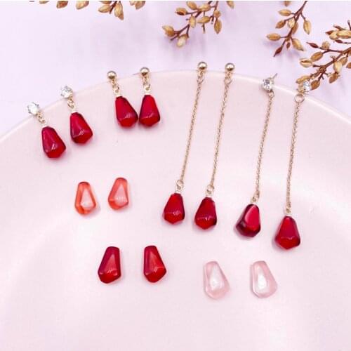 LOVOACC Funny Red Pink Pomegranate Seeds Earrings for Women Girl Clear Resin Beads Rhinestone Fruit Drop Earrings Cute Jewelry