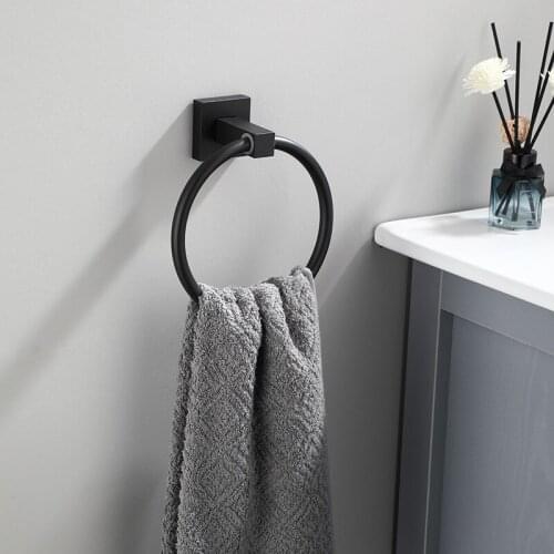 Matte Black Surface Treatment Space Aluminum Wall-mounted Towel Ring Bathroom Accessories Round Towel Rack Bathroom