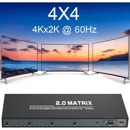 4K 60Hz HD 2.0 4x4 Matrix Switch Splitter 4 In 4 Out 1080P Video Converter RS232 EDID 3D HDR For PS4 XBOX DVD PC To TV Monitor
