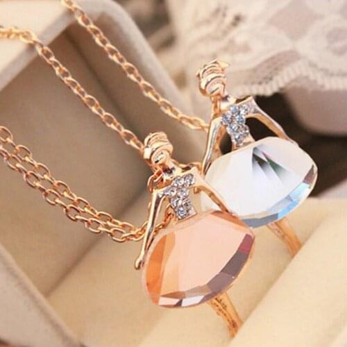 Fashion lady love ballet girl necklace wind Crystal over drilling sweater chain necklace jewelry wholesale Hot