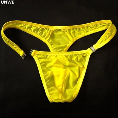Mens Pouch G-strings Cool Ice Silk Male Thong Swimwear Low Rise Detachable Buckle Man Thong Tanga Semi-transparent Plus Size