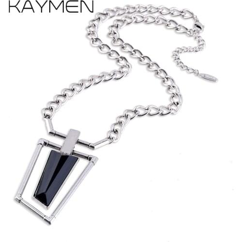 New Vintage Punk Style Chain Charm Pendant Necklace Inlaid Black Glass Crystal Unisex Statement Pendant Party Jewelry NK-01566