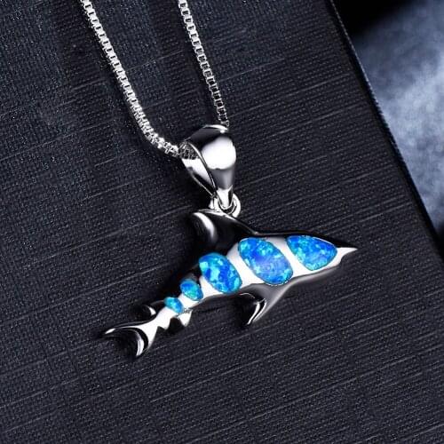 Aninal Shark Pendant Blue White Fire Opal Necklaces For Women Men Cute Fish Necklace Female Male Wedding Party Choker Jewelry