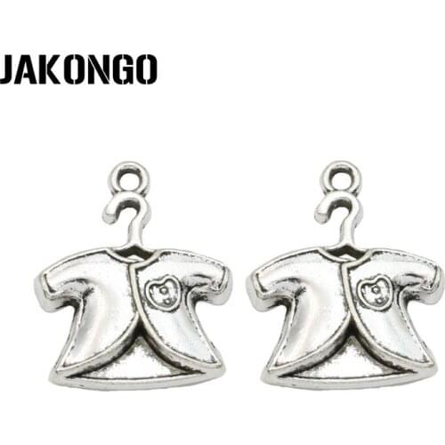 JAKONGO Antique Silver Plated Clothes Coat Charms Pendant for Jewelry Making Bracelet Accessories DIY 21x25mm 12PCS/lot
