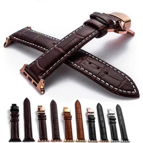 Italy Calf Genuine Leather Watchband for 38mm 40mm 42mm 44mm iWatch Apple Watch Series 1 2 3 4 Butterfly Buckle Band Wrist Strap