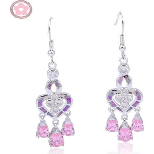 RH0030 New Design Pink or Blue Fire Opal and Pink or Purple Cubic Zirconia Drop Earrings Fashion Jewelry for Women