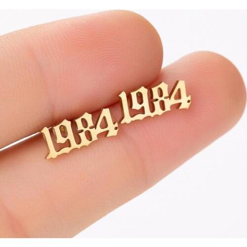 Jisensp Stainless Steel Earrings Simple Design Year Number Stud Earring Fashion Jewelry for Women Men Birthday Gift bijoux