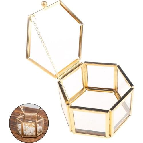 Geometrical Clear Glass Jewelry Box Jewelry Organize Holder Tabletop Succulent Plants Container Home Jewelry Storage