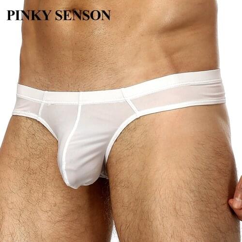 Pinkysenson Ultrathin Ice Nylon sexy underwear men thongs g strings Transparent mens underpants hombre slip Homme Cueca Gay Mal
