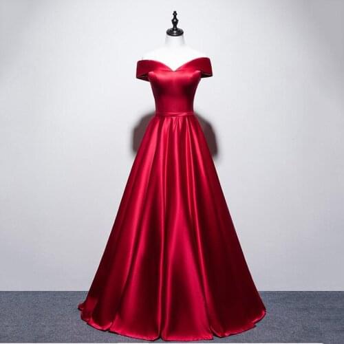 Formal Evening Dress Boat Neck A-line Satin Floor-length Vintage Party Prom e